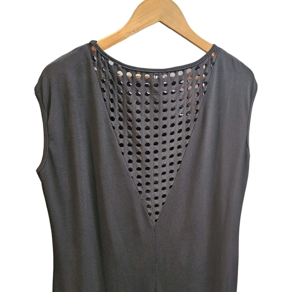 Clara Sunwoo Black Laser Cut Sleeveless Midi Shift Dress Size Medium Stretchy - Picture 7 of 9